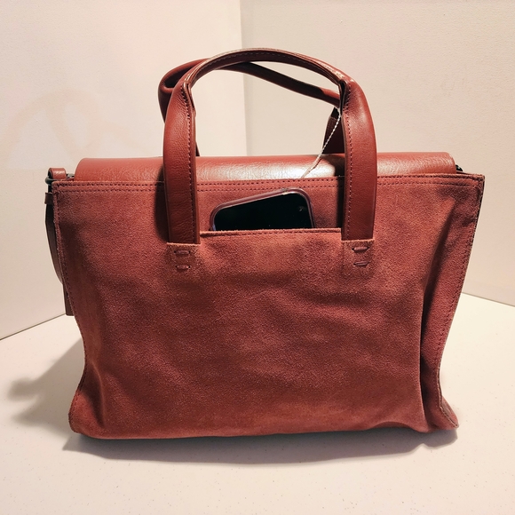 Kelsi Dagger Genuine Leather Suede Satchel Shoulder Bag - Burnt Orange - Picture 1 of 10